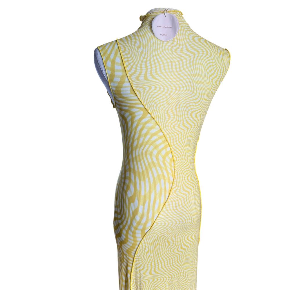 Camila Coelho NWT Lagoon Yellow Swirl Mesh Maxi Dress S Mock Neck Bodycon - Picture 11 of 13
